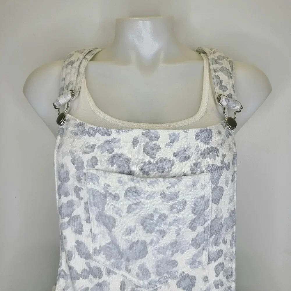 Vintage Havana Gray White Leopard Print Soft Fleece Shorts Overalls Small - Picture 3 of 16